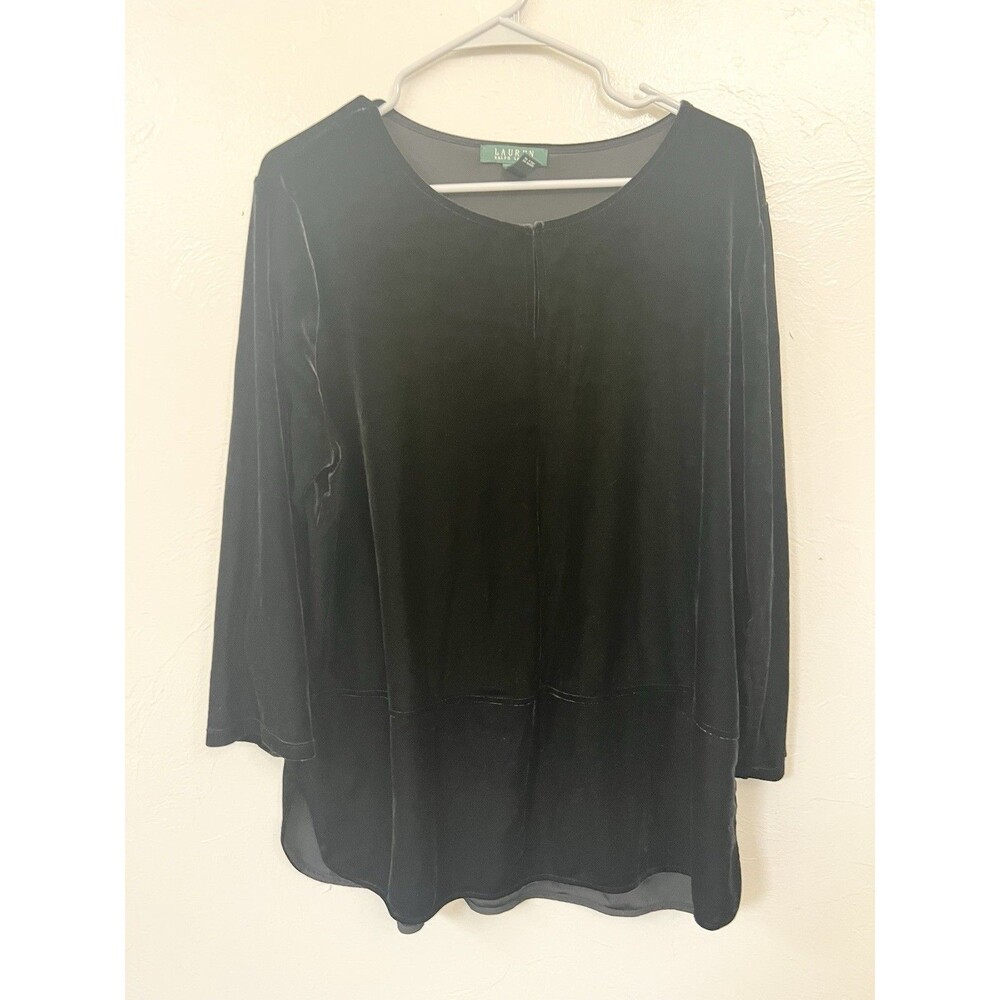Lauren Ralph Lauren Black Velvet Velour shirt Tunic Long Sleeve Top size 2X